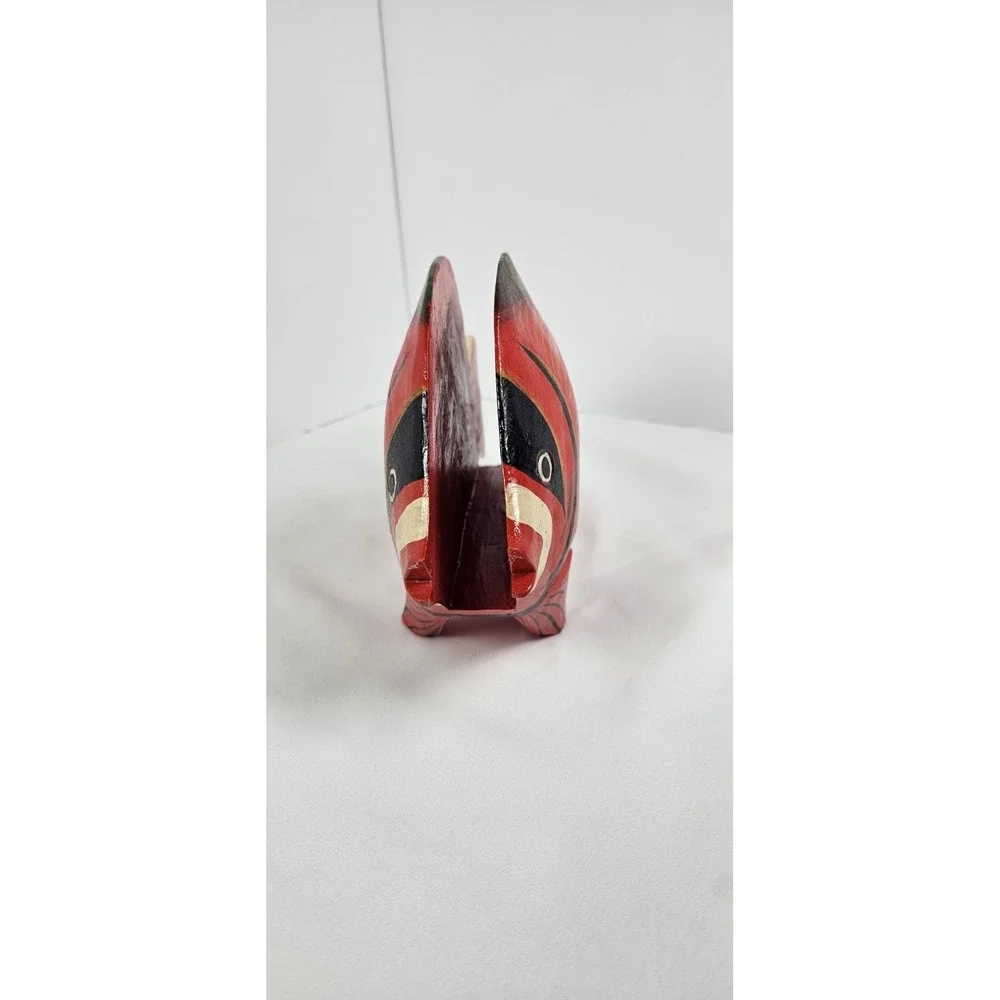 Hand Carved Wooden Fish‎ Napkin Holder Colorful Tropical Folk Art Kitchen Decor